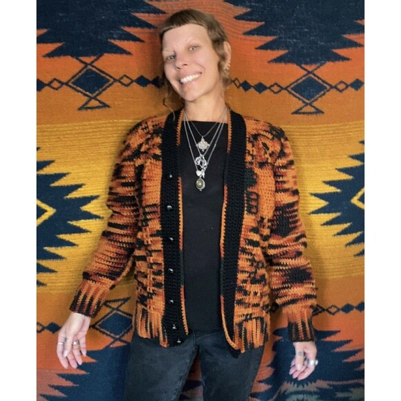 Vintage Handmade Knit Fall Button Up Sweater. OOAK. Medium. Autumn Harvest Vibes - Picture 1 of 15